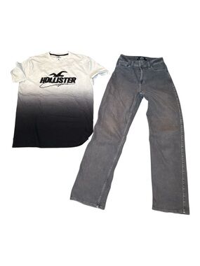 Hollister LOT of 2 Women's Ultra High Rise Dad Jeans & T-shirt BUNDLE